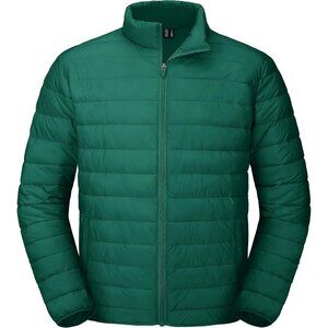 Mens Green Stand-Up Collar Water Resistant Outerwear Quilted Puffer Jacket